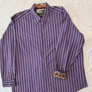 ROBERT GRAHAM Size 3XLT Purple Stripe Flip Cuff/Collar Button Front Shirt